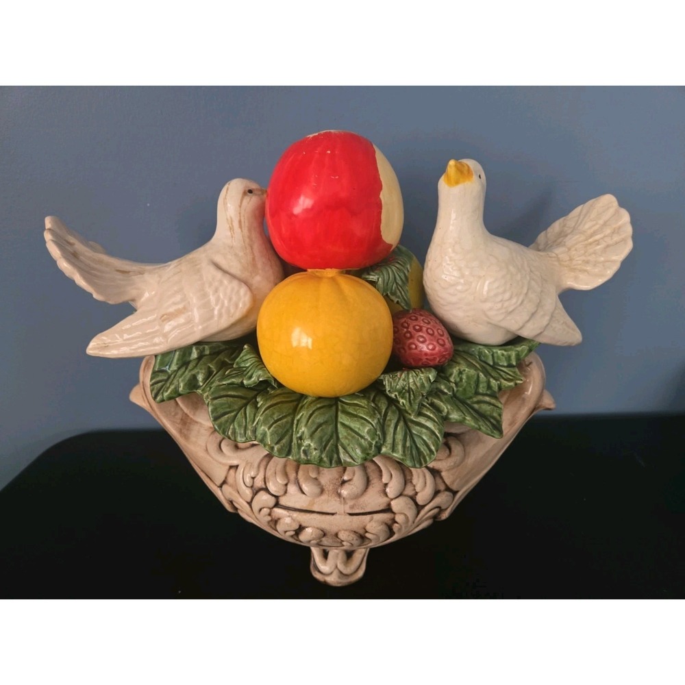 Large Capodimonte Fruit Basket Birds Centerpiece Italian Bowl basket bowl
